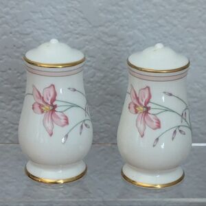Gorham Salt & Pepper China Shakers Silk Petals 24K Trim  Vintage